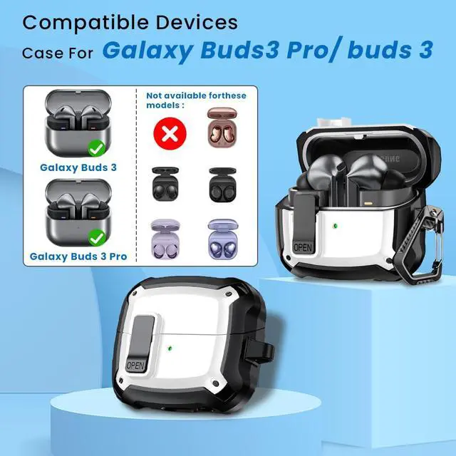 Alt view image 4 of 6 - for Galaxy Buds3 FE (2025) / Buds3 Pro (2024) / Buds 3 Case (2024) Cover, Shockproof Galaxy Buds 3/3 Pro Protective Hard Cover Shell with Keychain &Cleaner kitfor Men Women, White
