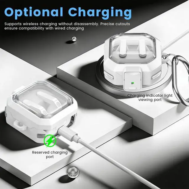 Alt view image 3 of 7 - for Galaxy Buds 4 Pro (2026) / Buds 4 Case Cover, Shockproof Galaxy Buds 4/4 Pro Protective Hard Cover Shell with Keychain &Cleaner kitfor Men Women, White