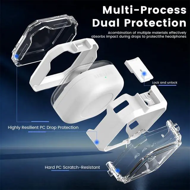 Alt view image 4 of 7 - for Galaxy Buds 4 Pro (2026) / Buds 4 Case Cover, Shockproof Galaxy Buds 4/4 Pro Protective Hard Cover Shell with Keychain &Cleaner kitfor Men Women, White