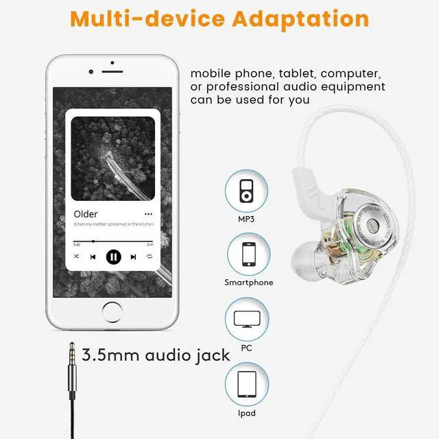 Alt view image 4 of 7 - QKZ AK6 Ultra Wired Gaming Earbuds in-Ear Monitors Headphones, IEM Earphones with Mic, DEEP BASS HiFi Noise Isolation Corded for 3.5mm Jack for Music Gaming Video Calling-White