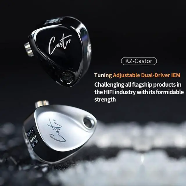 Alt view image 3 of 7 - KZ Castor in Ear Monitor Wired Earbuds HiFi Bass Enhanced Headphones Silver | 2 Dual-Dynamic Driver Sound Tuning Noise Isolating IEM with Mic