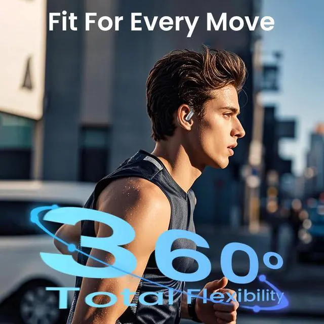 Alt view image 5 of 7 - Open Ear Earbuds Bluetooth AI Ear Buds 60Hrs Playtime Wireless Over Headphones with Earhooks IPX7 Waterproof Touch Control Air Conduction Sport Headsets Earphones for Workout Running Black