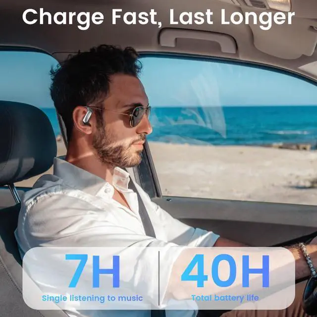 Alt view image 6 of 7 - Open Ear Earbuds Bluetooth AI Ear Buds 60Hrs Playtime Wireless Over Headphones with Earhooks IPX7 Waterproof Touch Control Air Conduction Sport Headsets Earphones for Workout Running Black