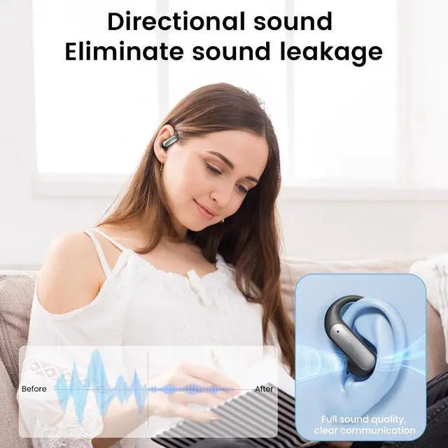 Alt view image 7 of 7 - Open Ear Earbuds Bluetooth AI Ear Buds 60Hrs Playtime Wireless Over Headphones with Earhooks IPX7 Waterproof Touch Control Air Conduction Sport Headsets Earphones for Workout Running Black