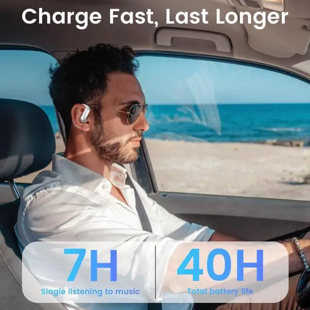 Alt view image 5 of 7 - Open Ear Earbuds Bluetooth AI Ear Buds 60Hrs Playtime Wireless Over Headphones with Earhooks IPX7 Waterproof Touch Control Air Conduction Sport Headsets Earphones for Workout Running Grey