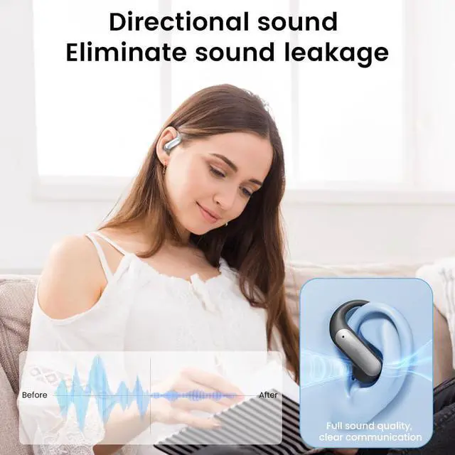 Alt view image 6 of 7 - Open Ear Earbuds Bluetooth AI Ear Buds 60Hrs Playtime Wireless Over Headphones with Earhooks IPX7 Waterproof Touch Control Air Conduction Sport Headsets Earphones for Workout Running Grey