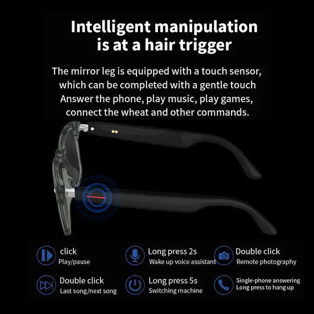 Alt view image 6 of 7 - Smart Glasses Bluetooth Audio Glasses for Men Women with Dual Stereo Speakers, Open Ear Music &HD Calling, Touch &Voice Assistant, UV ProtectionGreen