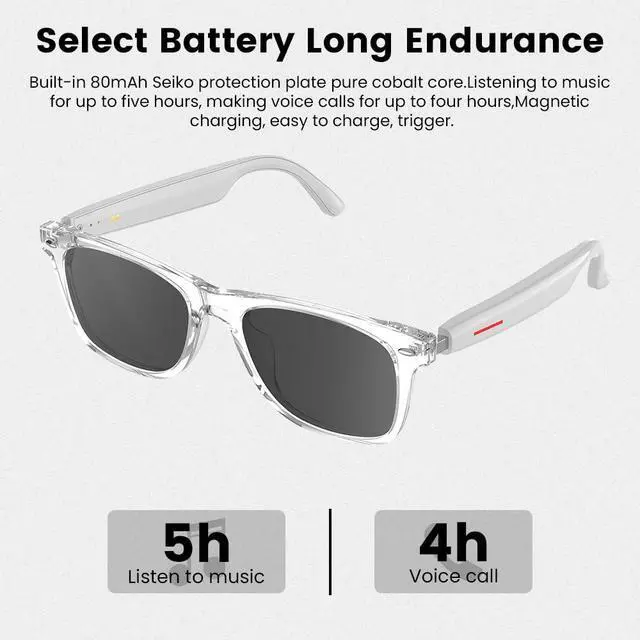 Alt view image 4 of 7 - Smart Glasses Bluetooth Audio Glasses for Men Women with Dual Stereo Speakers, Open Ear Music &HD Calling, Touch &Voice Assistant, UV ProtectionWhite