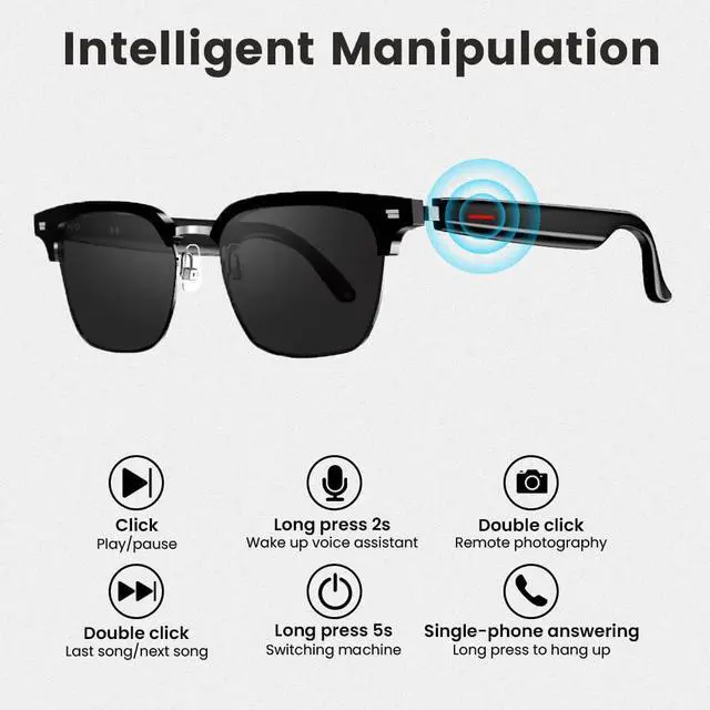 Alt view image 3 of 7 - Smart Glasses Bluetooth Audio Glasses for Men Women with Dual Stereo Speakers, Open Ear Music &HD Calling, Touch &Voice Assistant, UV ProtectionBlack