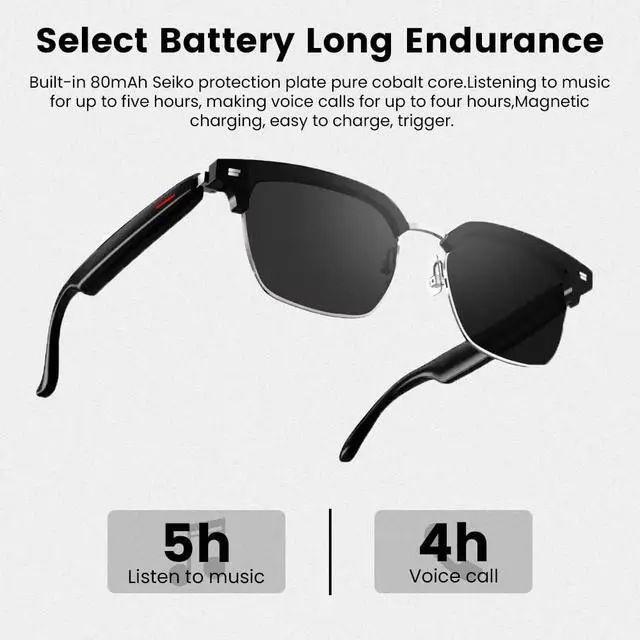 Alt view image 5 of 7 - Smart Glasses Bluetooth Audio Glasses for Men Women with Dual Stereo Speakers, Open Ear Music &HD Calling, Touch &Voice Assistant, UV ProtectionBlack