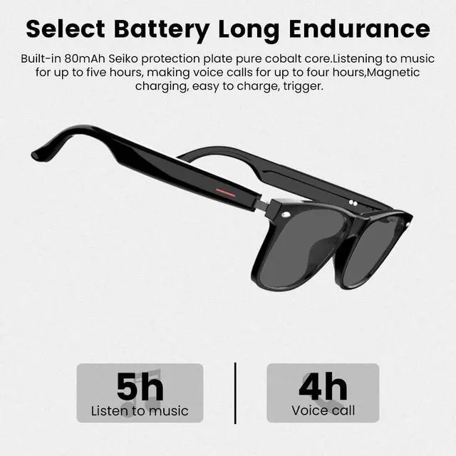Alt view image 5 of 6 - Smart Glasses Bluetooth Audio Glasses for Men Women with Dual Stereo Speakers, Open Ear Music &HD Calling, Touch &Voice Assistant, UV ProtectionBlack