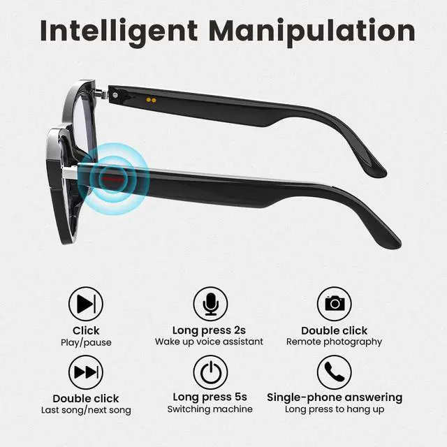 Alt view image 4 of 7 - Smart Glasses Bluetooth Audio Glasses for Men Women with Dual Stereo Speakers, Open Ear Music &HD Calling, Touch &Voice Assistant, UV ProtectionBlack