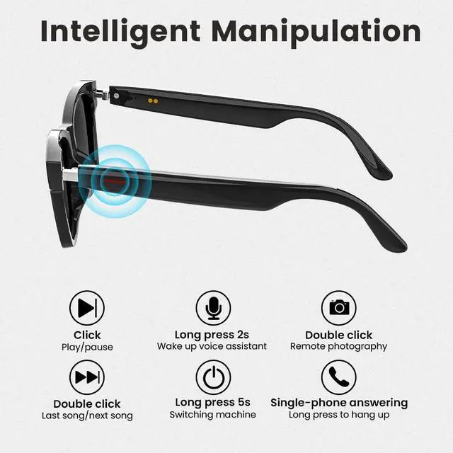 Alt view image 4 of 7 - Smart Glasses Bluetooth Audio Glasses for Men Women with Dual Stereo Speakers, Open Ear Music &HD Calling, Touch &Voice Assistant, UV ProtectionBlack
