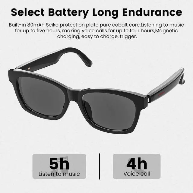 Alt view image 5 of 7 - Smart Glasses Bluetooth Audio Glasses for Men Women with Dual Stereo Speakers, Open Ear Music &HD Calling, Touch &Voice Assistant, UV ProtectionBlack