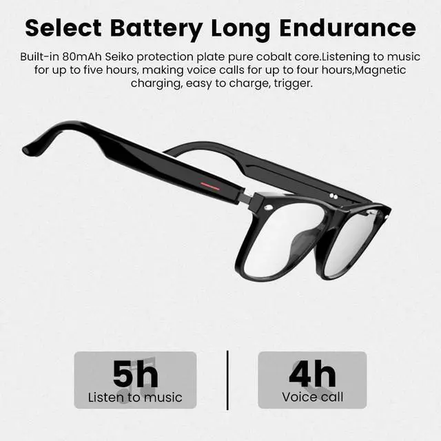 Alt view image 4 of 7 - Smart Glasses Bluetooth Audio Glasses for Men Women with Dual Stereo Speakers, Open Ear Music &HD Calling, Touch &Voice Assistant, UV ProtectionBlack