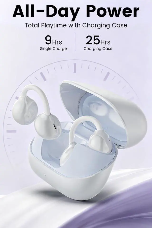 Alt view image 2 of 7 - Clip-on Earbuds,Open Ear Earbuds Wireless Bluetooth 6.0, Lightweight Open Ear Headphones with C-Shaped Bridge,Slim Hook,50H Battery,Waterproof,for Glasses Wearers &Sports & Travel (White)