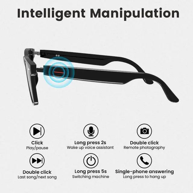 Alt view image 3 of 7 - Smart Glasses Bluetooth Audio Glasses for Men Women with Dual Stereo Speakers, Open Ear Music &HD Calling, Touch &Voice Assistant, UV ProtectionBlack