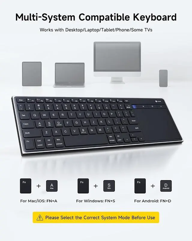 Alt view image 6 of 7 - K5S Bluetooth Keyboard with Touchpad, Wireless & Wired, Rechargeable | Meadia Control, HTPC for PC-connected TV, Portable Keyboard for PC/Laptop/Tablet/Phone, for Windows/Mac/Android/iOS