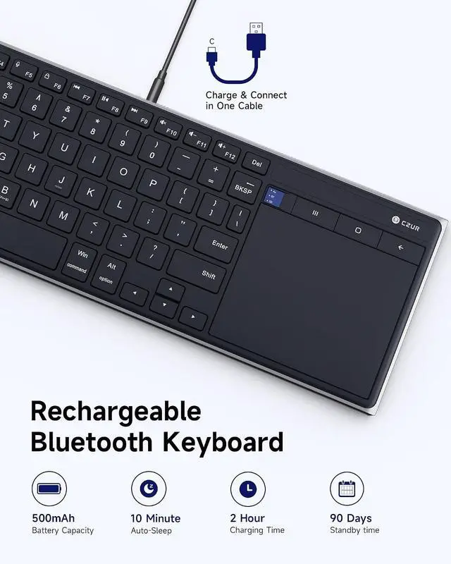 Alt view image 7 of 7 - K5S Bluetooth Keyboard with Touchpad, Wireless & Wired, Rechargeable | Meadia Control, HTPC for PC-connected TV, Portable Keyboard for PC/Laptop/Tablet/Phone, for Windows/Mac/Android/iOS