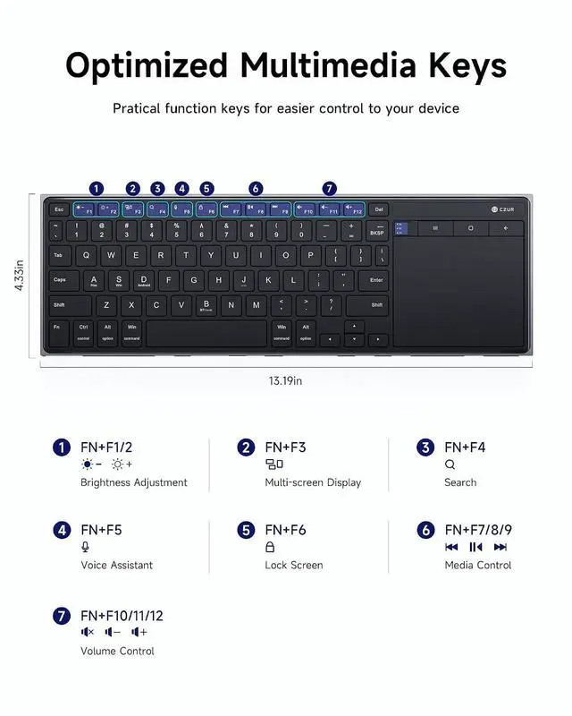 Alt view image 5 of 7 - K5S Bluetooth Keyboard with Touchpad, Wireless & Wired, Rechargeable | Meadia Control, HTPC for PC-connected TV, Portable Keyboard for PC/Laptop/Tablet/Phone, for Windows/Mac/Android/iOS