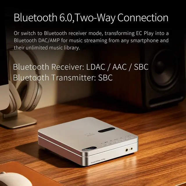 Alt view image 4 of 7 - EC Play Portable HiFi CD Player, USB DAC, Dual CS43198 DAC + Dual SGM8262,384kHz/32bit DSD256,Two-Way Bluetooth 6.0 LDAC,700mW@32 4.4mm Balanced Output, 3.5mm+Coaxial, Green