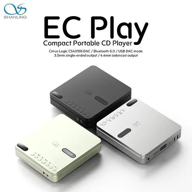 Alt view image 2 of 7 - EC Play Mini CD Player, Portable CD Player with USB DAC, Dual CS43198 DAC + Dual SGM8262,384kHz/32bit DSD256,Two-Way Bluetooth 6.0 LDAC,700mW@32 4.4mm Balanced Output, 3.5mm+Coaxial (Silver)