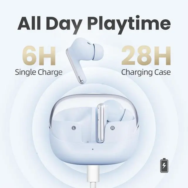 Alt view image 3 of 7 - MTW60 Headphone TWS Bluetooth 5.3 Earphone HiFi in-Ear Monitor 13mm 35dB with ENC, IPX4 Water Resistance in-Ear Earbuds (Blue)