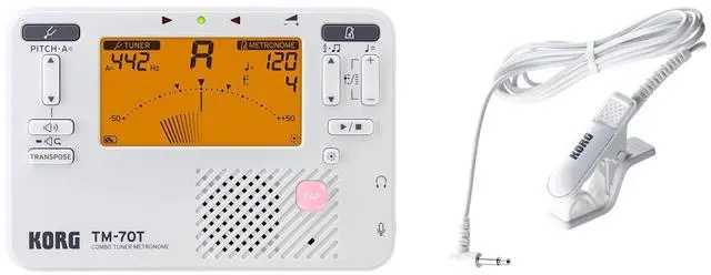 Main image of TM-70C Tuner and Metronome w/ Contact Mic, Sound Out Mode, Transpose Mode, and Chromatic Mode - White
