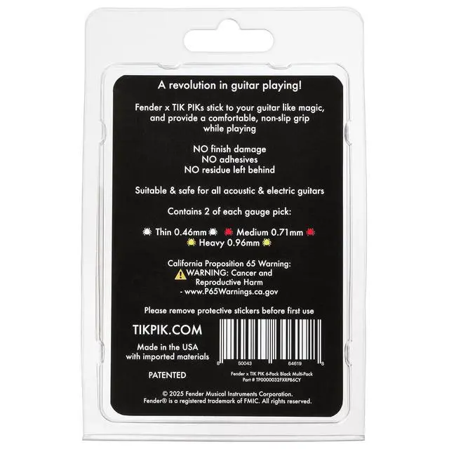 Alt view image 2 of 2 - Fender x Celluloid Guitar Picks 6-Pack - Thin, Medium & Heavy