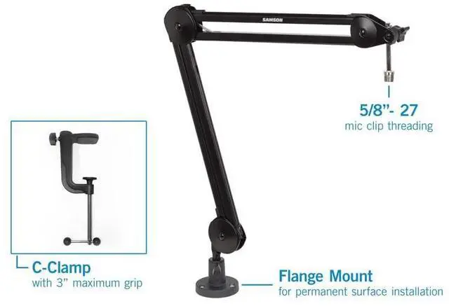 Alt view image 4 of 4 - MBA38 38" Microphone Boom Arm Studio Podcast USB Mic Stand w/Desk Clamp