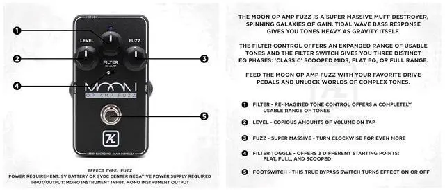 Alt view image 3 of 4 - Moon Op Amp Fuzz True Bypass Guitar Effects Pedal, Four Stages of Gain, Extended Lows, Shoegaze