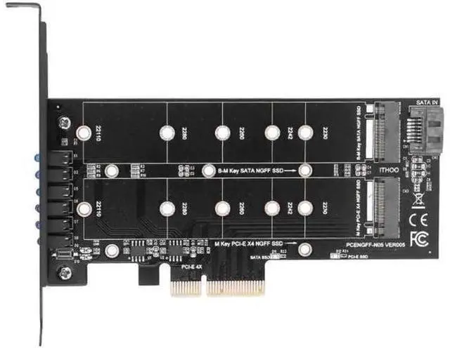 Main image of 4X to NGFF SSD Solid State Disk Adapter Card B-key+M-key M.2 NGFF+NVME Dual Interface PCIE Adapter Card with Back plate