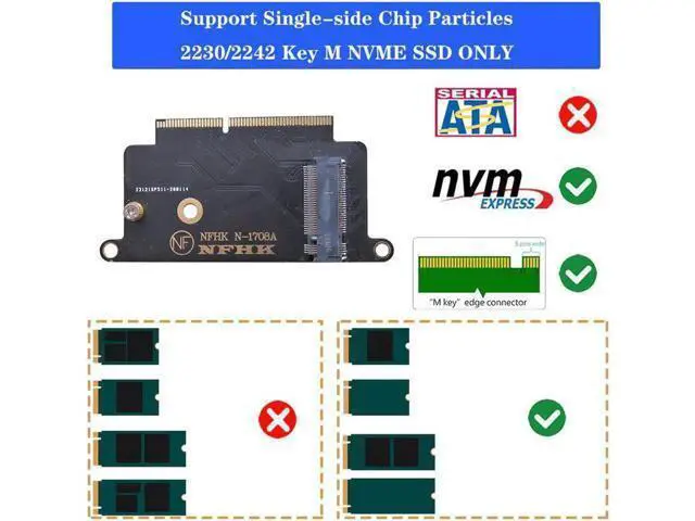 Alt view image 2 of 5 - NVME SSD Adapter for Apple Macbook A1708 Laptop NVMe PCIe M2 NGFF SSD to 2016 2017 Macbook Pro A1708 SSD Adapter Riser Card