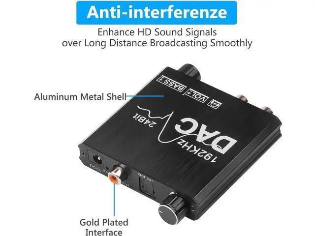 Alt view image 3 of 5 - 192KHz Digital to Analog Audio Converter with Bass and Volume Adjustment, Digital SPDIF/Optical/Toslink/Coaxial to Analog Stereo L/R RCA and 3.5mm Jack Converter for PS3 PS4 DVD, AppleTV Home Theater