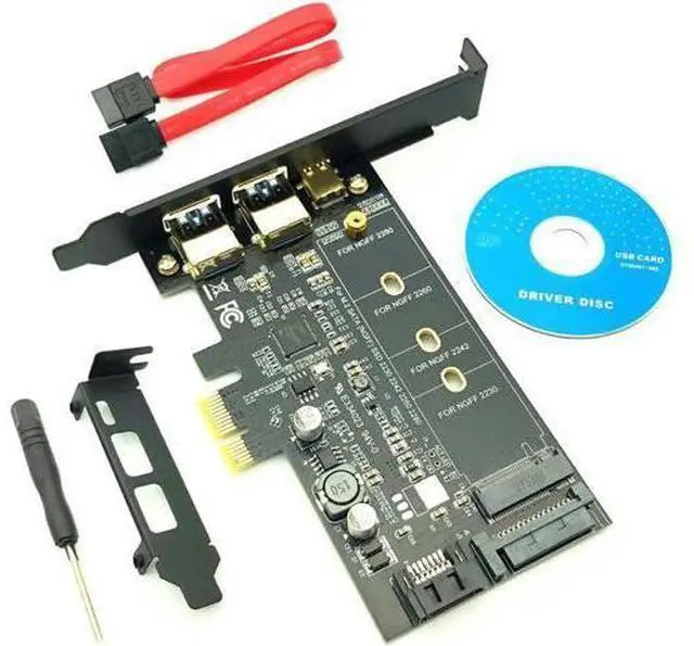 Main image of 3.0 PCI Express Riser Card Dual Port 3.0 + 1 Port 3.1 Type-C + M.2 NGFF Adapter M2 SATA SSD B Key to PCI-E Controller