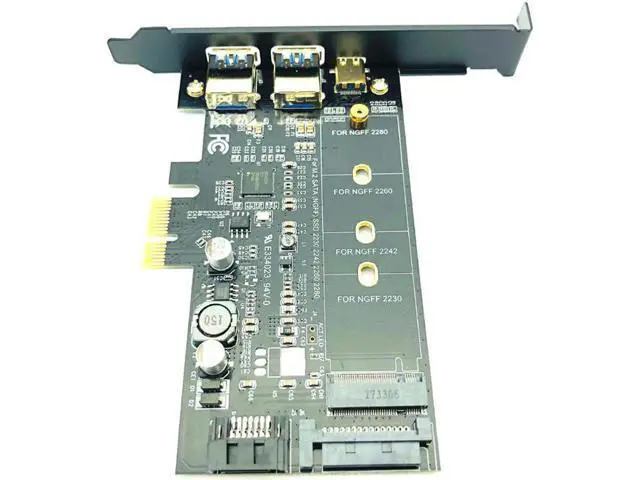 Alt view image 2 of 5 - 3.0 PCI Express Riser Card Dual Port 3.0 + 1 Port 3.1 Type-C + M.2 NGFF Adapter M2 SATA SSD B Key to PCI-E Controller