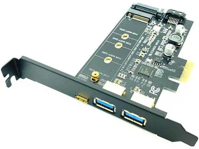 Alt view image 3 of 5 - 3.0 PCI Express Riser Card Dual Port 3.0 + 1 Port 3.1 Type-C + M.2 NGFF Adapter M2 SATA SSD B Key to PCI-E Controller