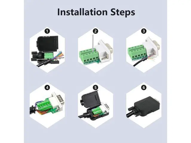 Alt view image 2 of 5 - Dbilida DB9 Solderless Connector (2Male+2Female), DB9 Breakout Connector RS232 D-SUB Serial to 9pin Port Terminal with Case