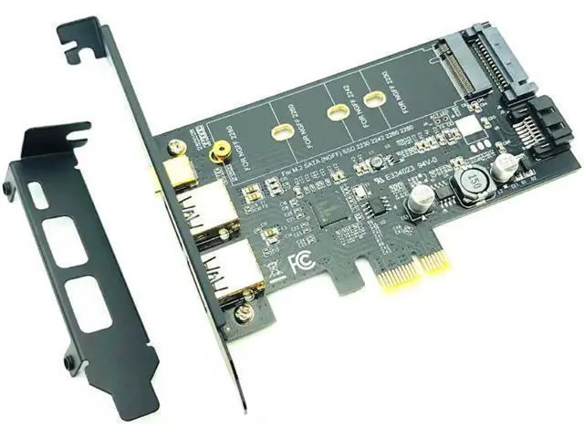Alt view image 5 of 5 - 3.0 PCI Express Riser Card Dual Port 3.0 + 1 Port 3.1 Type-C + M.2 NGFF Adapter M2 SATA SSD B Key to PCI-E Controller