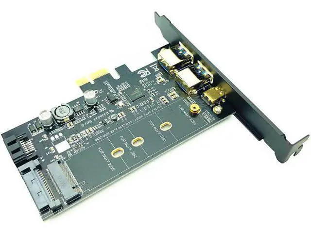 Alt view image 4 of 5 - 3.0 PCI Express Riser Card Dual Port 3.0 + 1 Port 3.1 Type-C + M.2 NGFF Adapter M2 SATA SSD B Key to PCI-E Controller