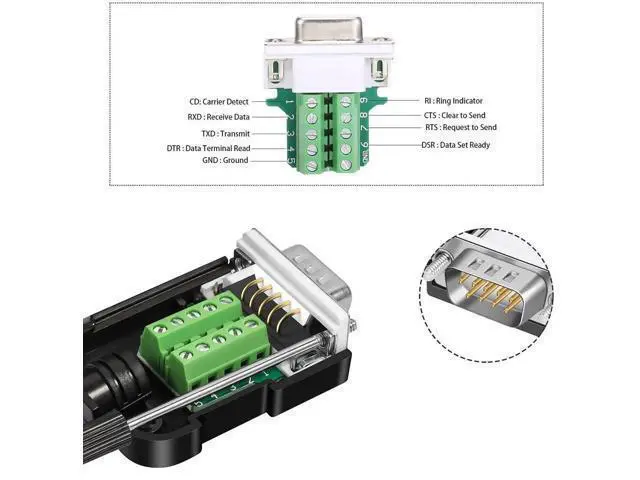Alt view image 4 of 5 - Dbilida DB9 Solderless Connector (2Male+2Female), DB9 Breakout Connector RS232 D-SUB Serial to 9pin Port Terminal with Case