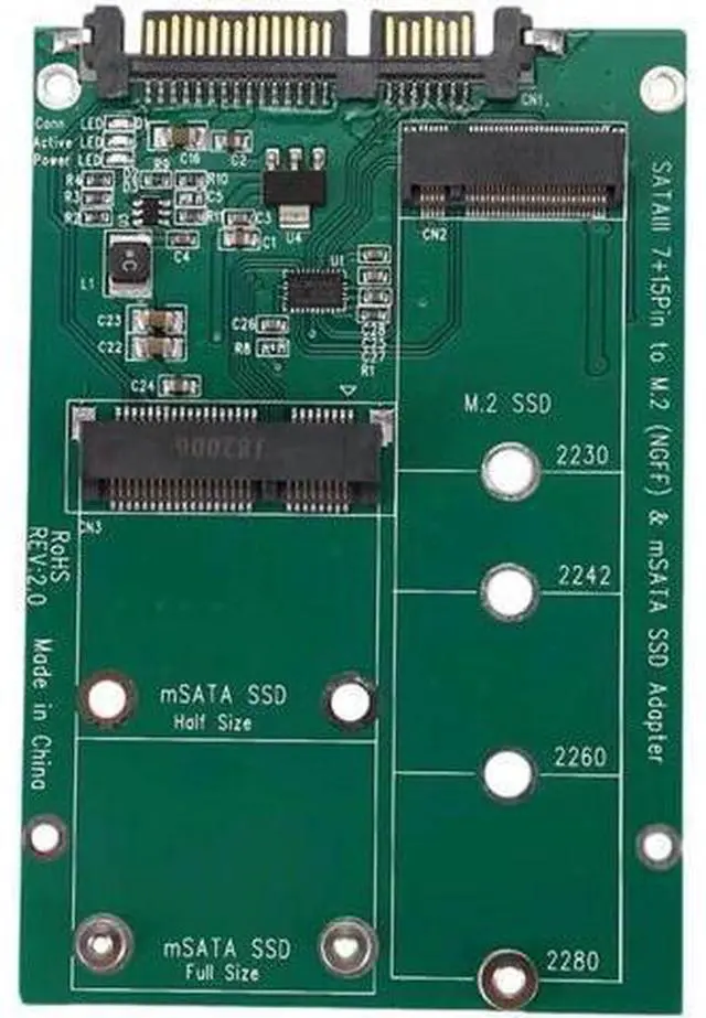 Main image of 2 in 1 Mini PCI-E 2 Lane M.2 And mSATA SSD To SATA III 7+15 Pin Adapter