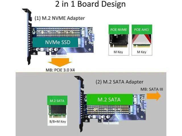 Alt view image 5 of 5 - 2 in 1 M.2 PCIE Adapter for M.2 PCIE SSD (Key-M) and M.2 SATA SSD (Key B/B+M)