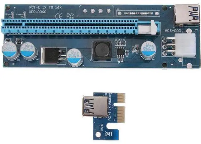 Main image of 006C PCI-E 1X to 16X Extender Riser Card 6Pin Power Adapter Cord with LED Indicator for Bitcoin Miner
