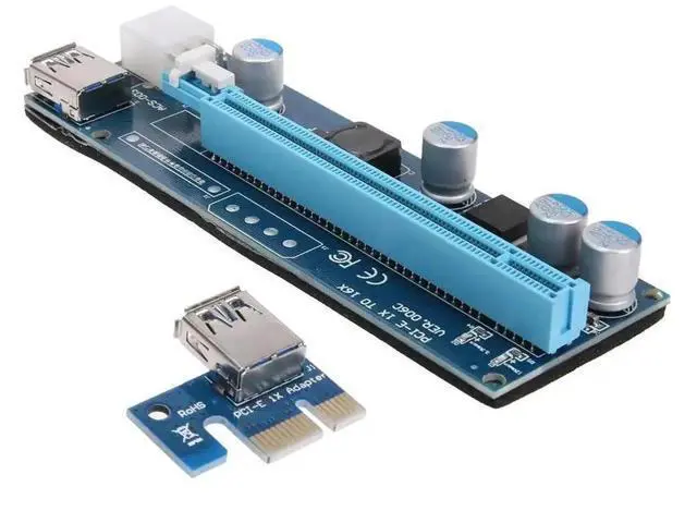 Alt view image 2 of 6 - 006C PCI-E 1X to 16X Extender Riser Card 6Pin Power Adapter Cord with LED Indicator for Bitcoin Miner