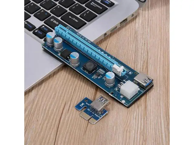 Alt view image 6 of 6 - 006C PCI-E 1X to 16X Extender Riser Card 6Pin Power Adapter Cord with LED Indicator for Bitcoin Miner