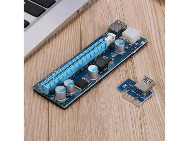 Alt view image 3 of 6 - 006C PCI-E 1X to 16X Extender Riser Card 6Pin Power Adapter Cord with LED Indicator for Bitcoin Miner