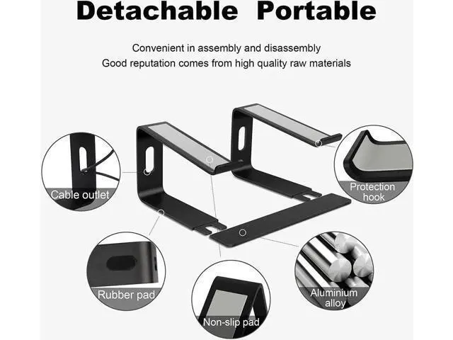Alt view image 4 of 7 - Laptop Stand, Ergonomics Aluminum Laptop Riser, Detachable Computer Stand, Adjust Laptop Holder Stand for Macs and laptops ,Black
