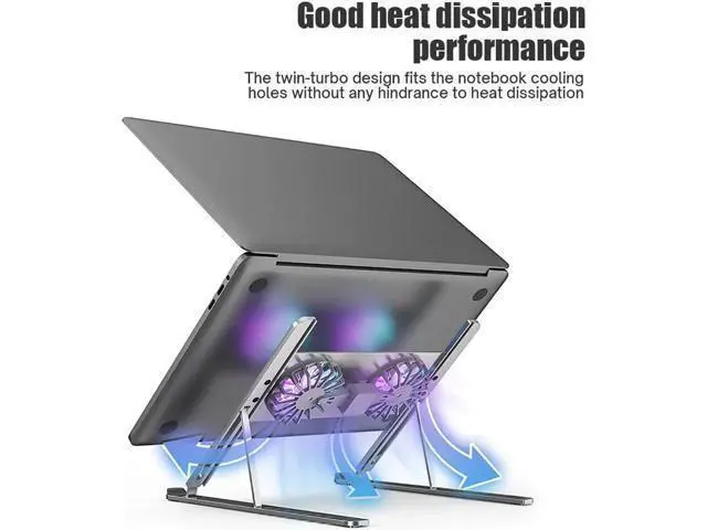 Alt view image 2 of 7 - Adjustable Laptop Tablet Stand with Dual High-speed Cooling Fan, Foldable Computer Riser, Ergonomic Computer Stand,Compatible with All 11-17.3 Inches Tablet or Laptop Notebook, MacBook, Air, Pro