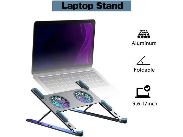 Alt view image 3 of 7 - Adjustable Laptop Tablet Stand with Dual High-speed Cooling Fan, Foldable Computer Riser, Ergonomic Computer Stand,Compatible with All 11-17.3 Inches Tablet or Laptop Notebook, MacBook, Air, Pro